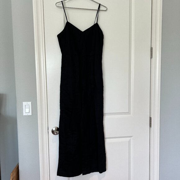 Gap Linen Wide Leg Spaghetti Strap Jumpsuit Black Size 4 NWT - Picture 1 of 5
